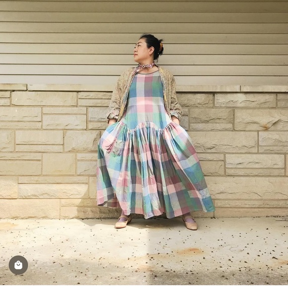 Rujuta Sheth medium dress plaid pink blue - Picture 6 of 9